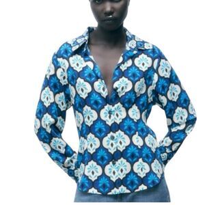 Zara Printed Button Down Top